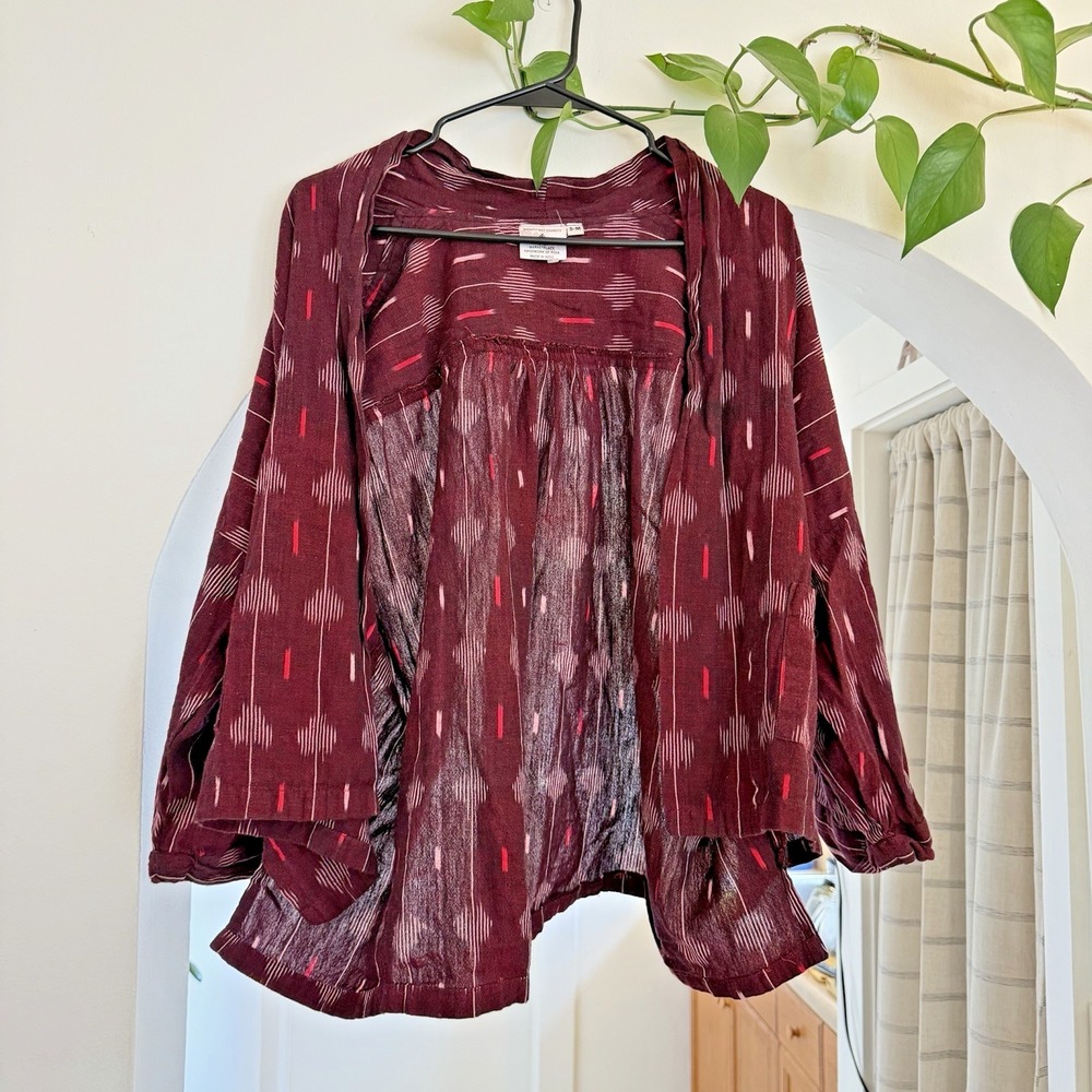 Dignity Not Charity Cotton Cardigan Jacket Top S/M Red Batik Print Eco Boho